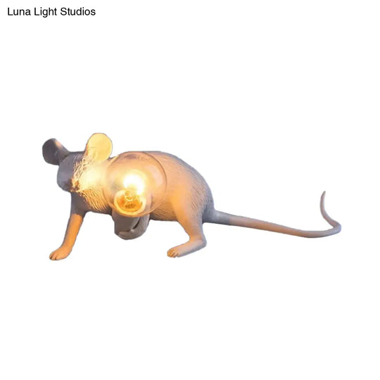 Kids Resin Mouse Night Light - Whimsical Bedside Table Lamp With 1 White Bulb