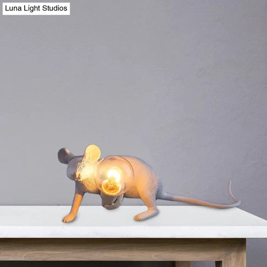 Kids Resin Mouse Night Light - Whimsical Bedside Table Lamp With 1 White Bulb