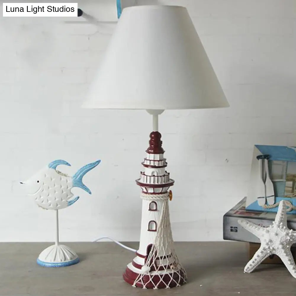 Kids Resin Table Lamp - Red/Dark Blue Lighthouse Night Light With Remote & Dimmer Switch