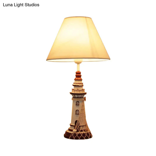 Kids Resin Table Lamp - Red/Dark Blue Lighthouse Night Light With Remote & Dimmer Switch