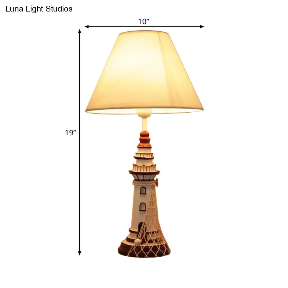 Kids Resin Table Lamp - Red/Dark Blue Lighthouse Night Light With Remote & Dimmer Switch