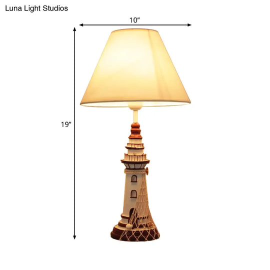 Kids Resin Table Lamp - Red/Dark Blue Lighthouse Night Light With Remote & Dimmer Switch