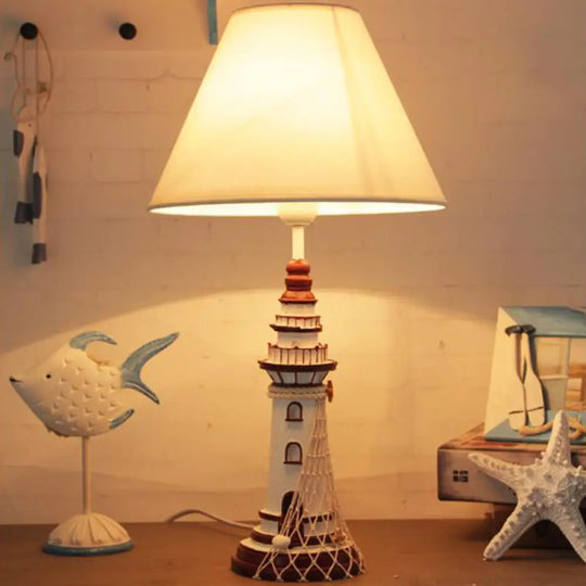 Kids Resin Table Lamp - Red/Dark Blue Lighthouse Night Light With Remote & Dimmer Switch Red /