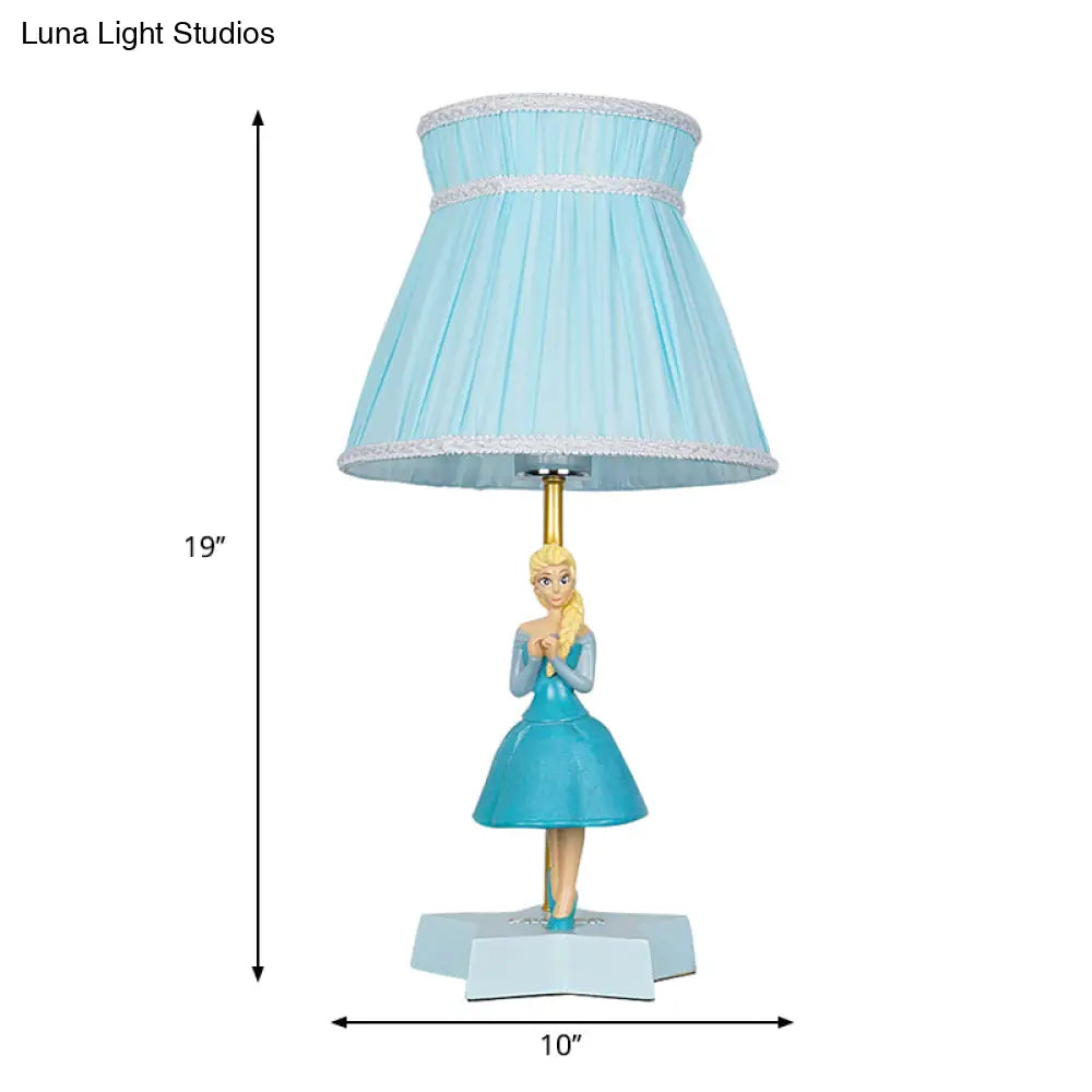 Kids Room Blue Barrel Table Light Cartoon Reading Lamp With Girl Decoration