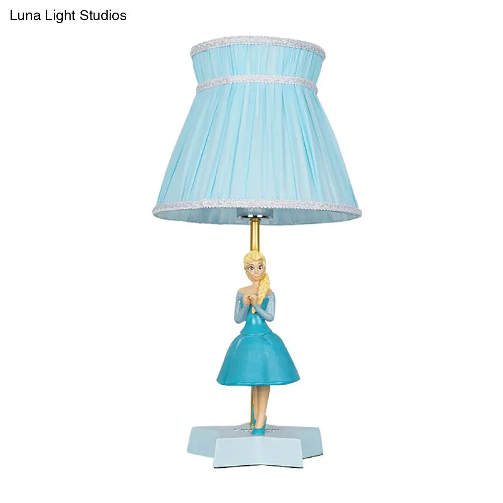 Kids Room Blue Barrel Table Light Cartoon Reading Lamp With Girl Decoration