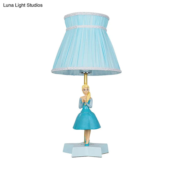 Kids Room Blue Barrel Table Light Cartoon Reading Lamp With Girl Decoration