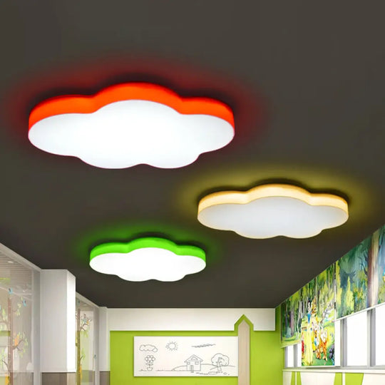 Kids Room Cartoon Led Cloud Ceiling Light In Acrylic Flushmount Design White/Red/Yellow Red