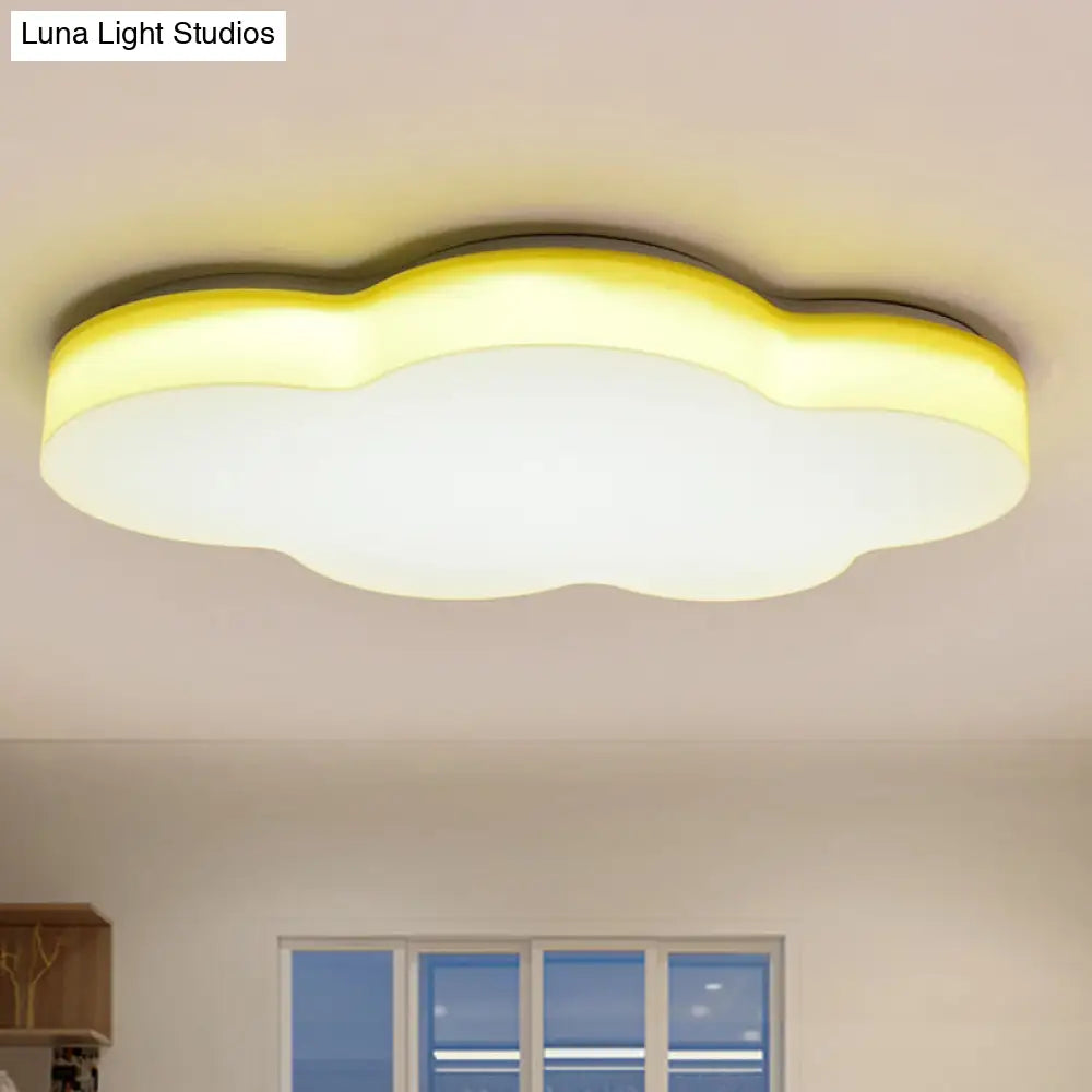 Kids Room Cartoon Led Cloud Ceiling Light In Acrylic Flushmount Design White/Red/Yellow Yellow