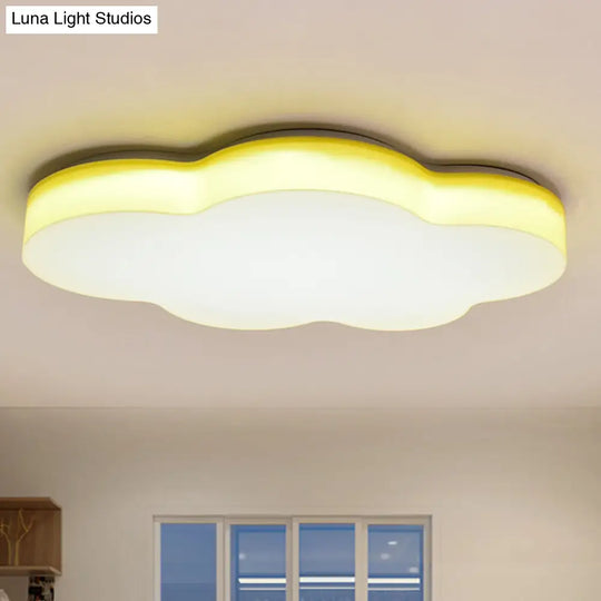 Kids Room Cartoon Led Cloud Ceiling Light In Acrylic Flushmount Design White/Red/Yellow Yellow