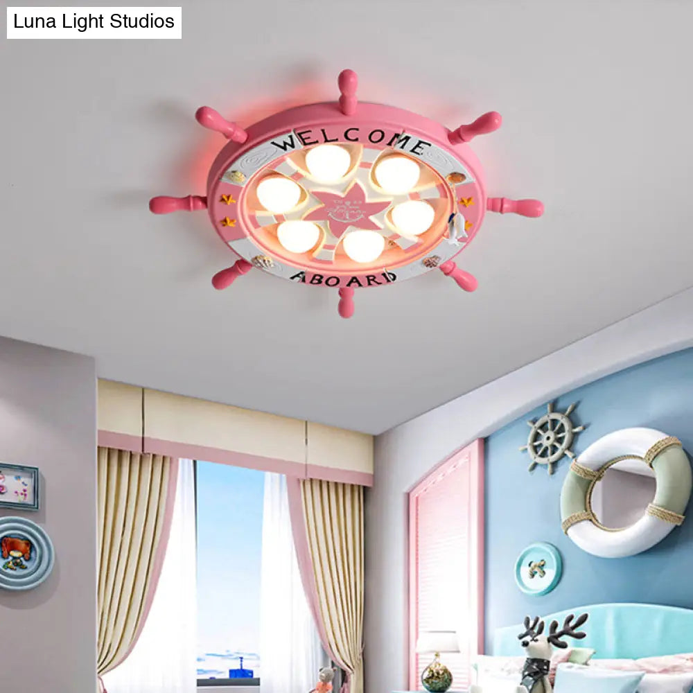 Kids Room Cartoon Rudder Led Flush-Mount Ceiling Light Fixture Pink