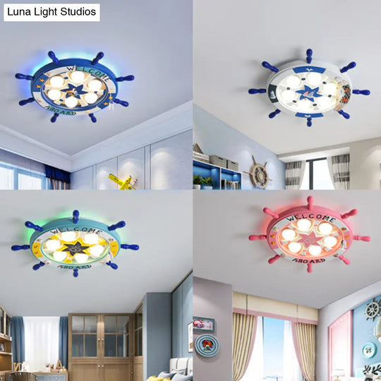 Kids Room Cartoon Rudder Led Flush-Mount Ceiling Light Fixture