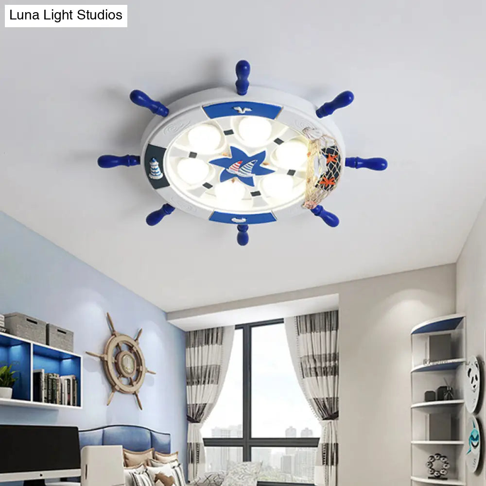 Kids Room Cartoon Rudder Led Flush-Mount Ceiling Light Fixture White