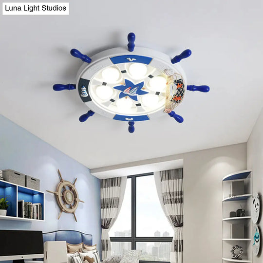 Kids Room Cartoon Rudder Led Flush-Mount Ceiling Light Fixture White