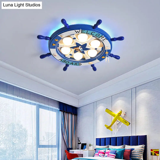 Kids Room Cartoon Rudder Led Flush-Mount Ceiling Light Fixture Blue