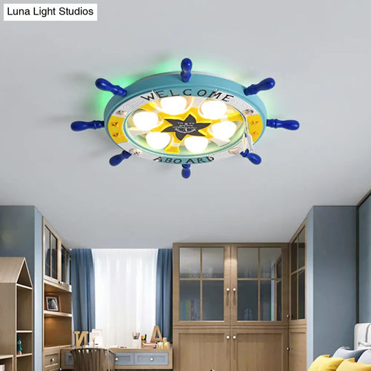 Kids Room Cartoon Rudder Led Flush-Mount Ceiling Light Fixture Turquoise