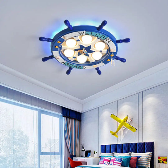 Kids’ Room Cartoon Rudder Led Flush - Mount Ceiling Light Fixture Blue