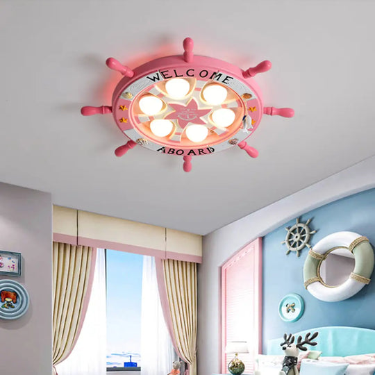 Kids’ Room Cartoon Rudder Led Flush - Mount Ceiling Light Fixture Pink