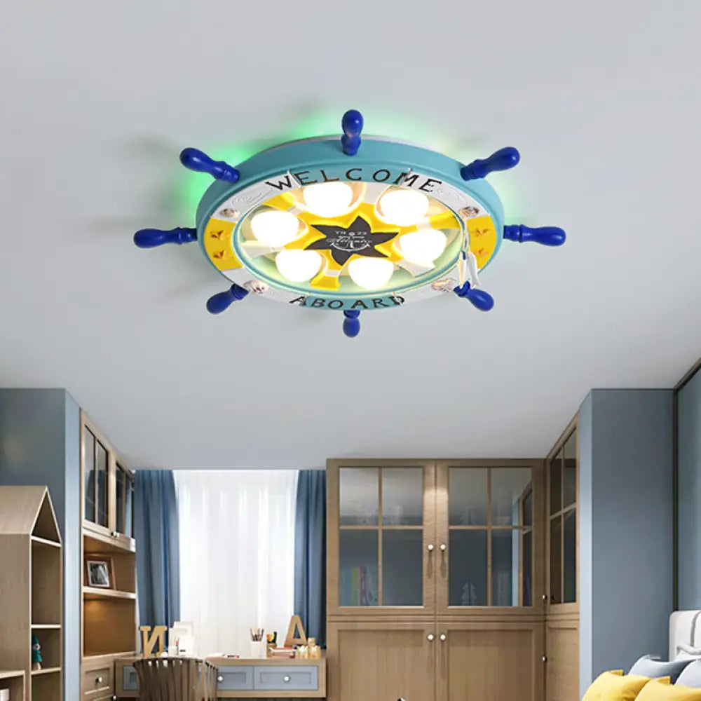 Kids’ Room Cartoon Rudder Led Flush - Mount Ceiling Light Fixture Turquoise