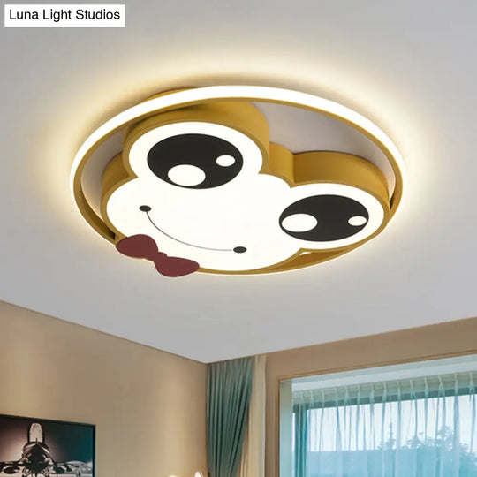 Kids Room Ceiling Mounted Led Flush Light: Big Eye Frog Metal Cartoon Design In Pink/Yellow/Blue