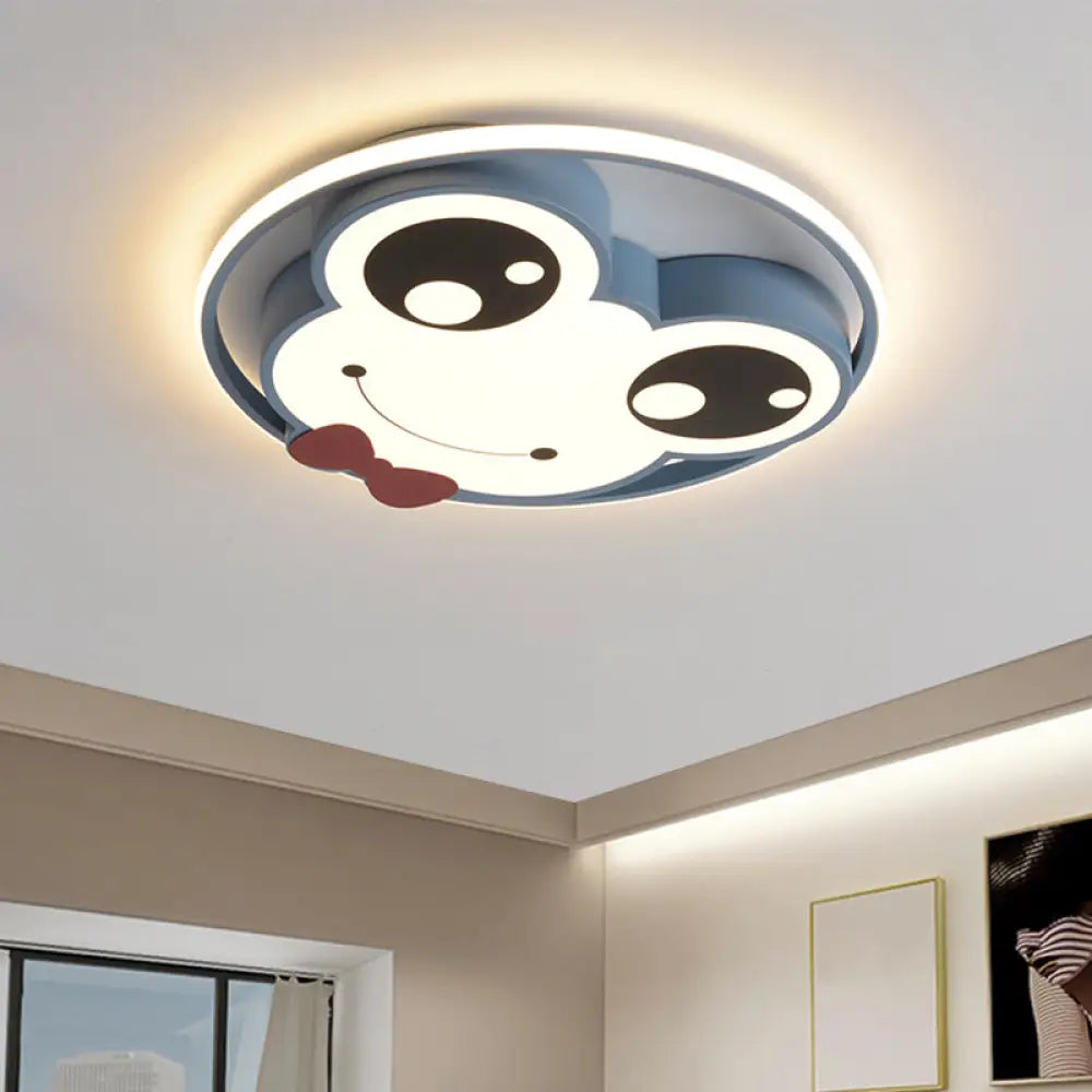 Kids Room Ceiling Mounted Led Flush Light: Big Eye Frog Metal Cartoon Design In Pink/Yellow/Blue