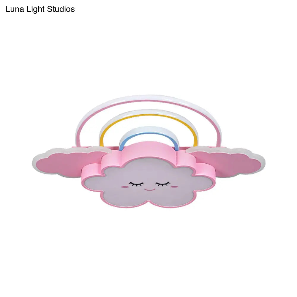 Kids Room Cloud And Rainbow Led Ceiling Lamp In White/Pink