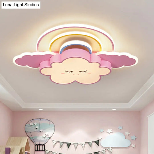 Kids Room Cloud And Rainbow Led Ceiling Lamp In White/Pink Pink