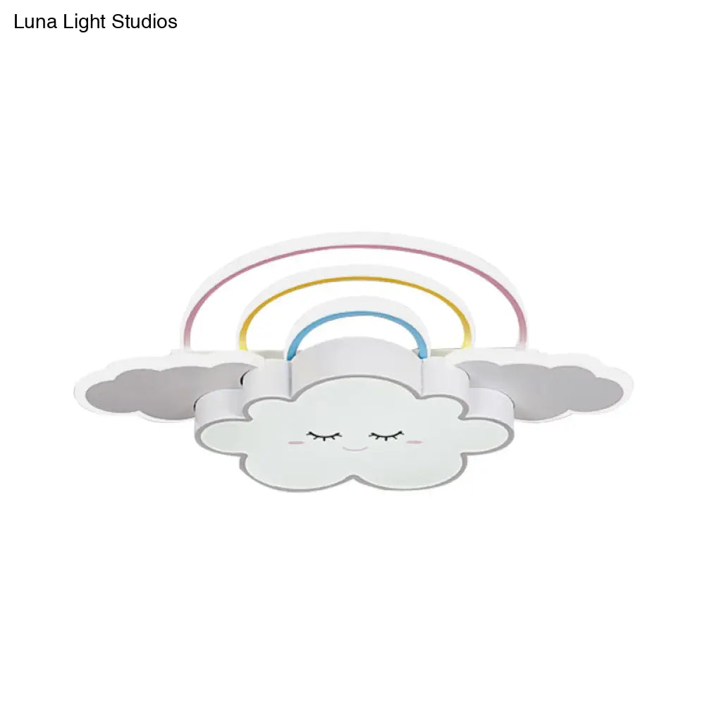 Kids Room Cloud And Rainbow Led Ceiling Lamp In White/Pink