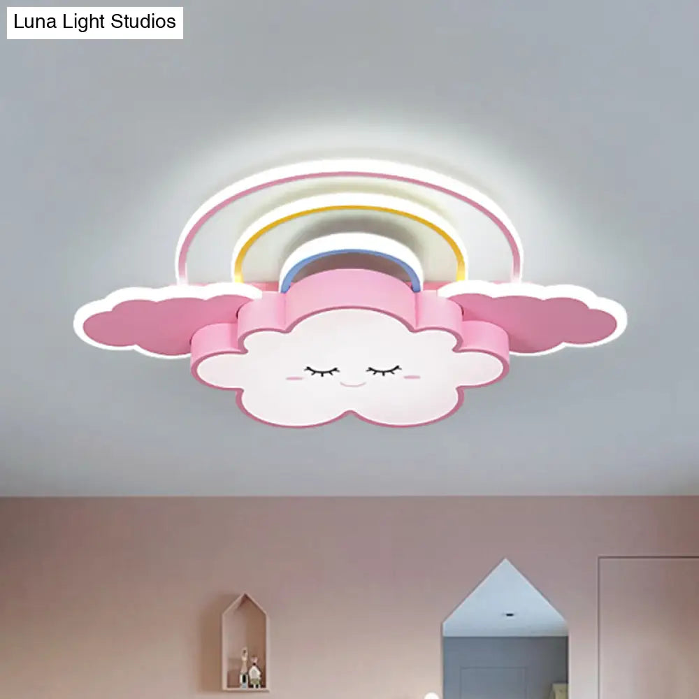 Kids Room Cloud And Rainbow Led Ceiling Lamp In White/Pink