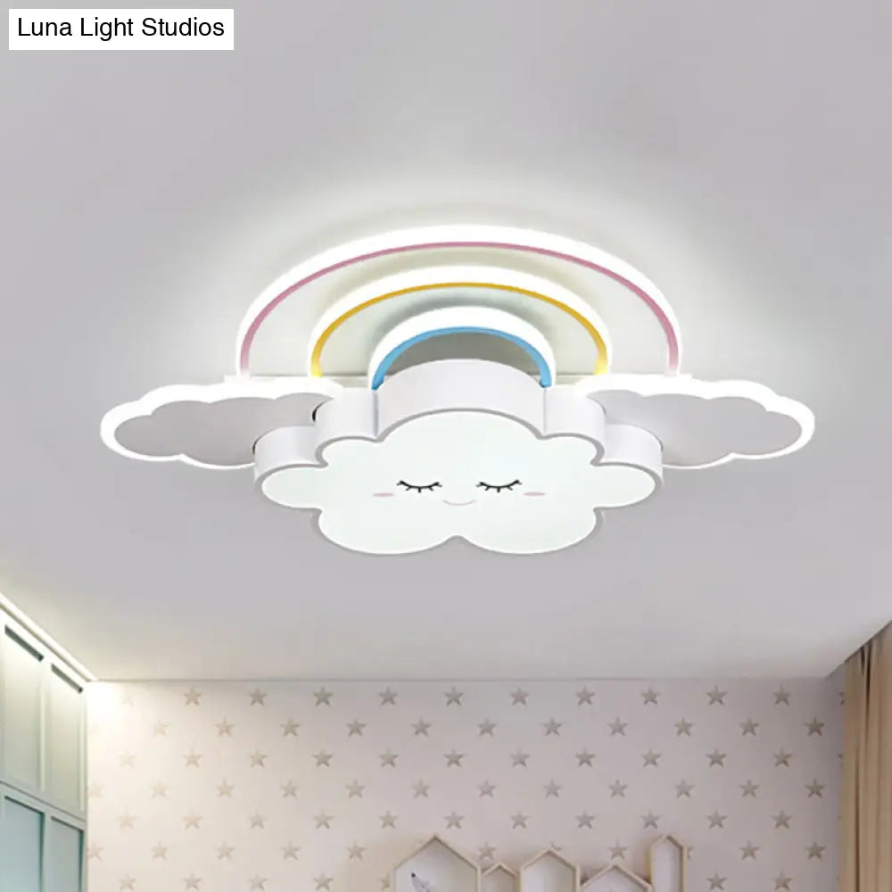 Kids Room Cloud And Rainbow Led Ceiling Lamp In White/Pink White