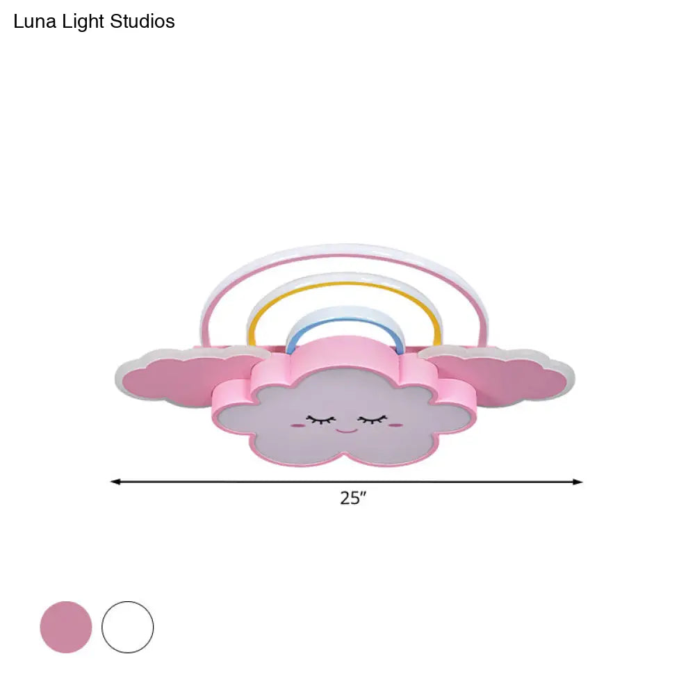 Kids Room Cloud And Rainbow Led Ceiling Lamp In White/Pink