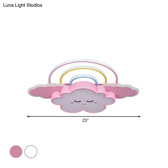 Kids Room Cloud And Rainbow Led Ceiling Lamp In White/Pink