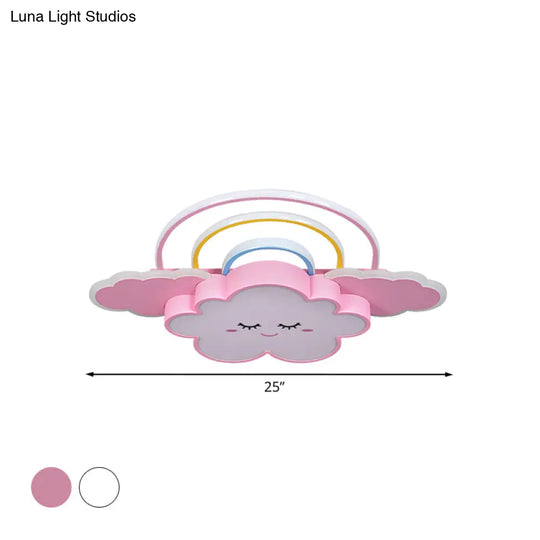 Kids Room Cloud And Rainbow Led Ceiling Lamp In White/Pink