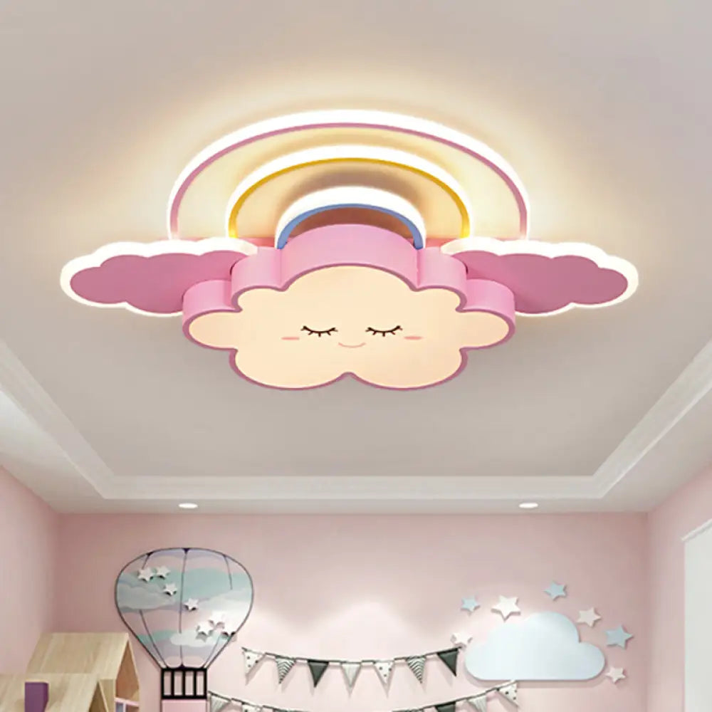 Kids Room Cloud And Rainbow Led Ceiling Lamp In White/Pink Pink