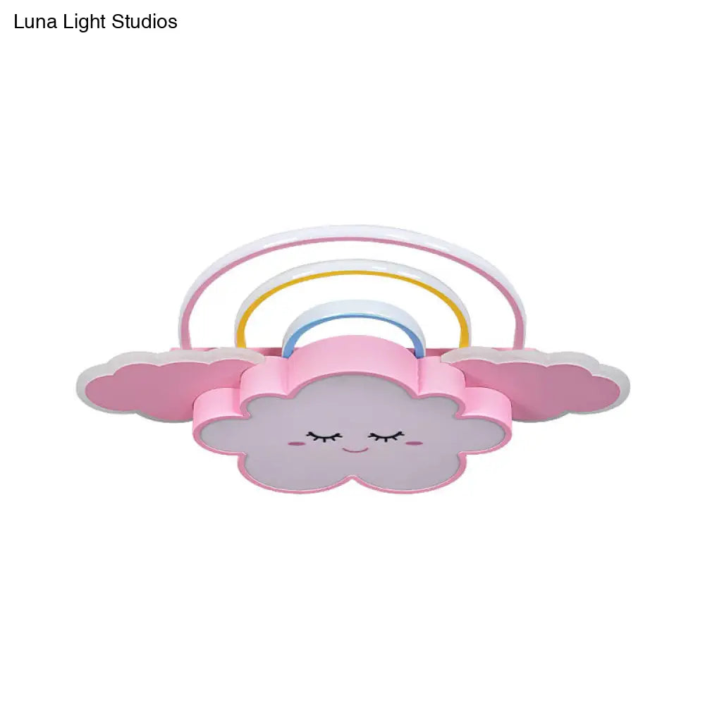 Kids Room Cloud And Rainbow Led Ceiling Lamp In White/Pink