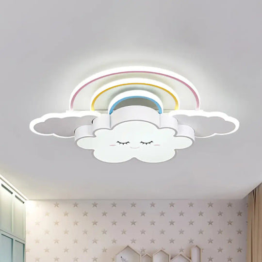 Kids Room Cloud And Rainbow Led Ceiling Lamp In White/Pink White