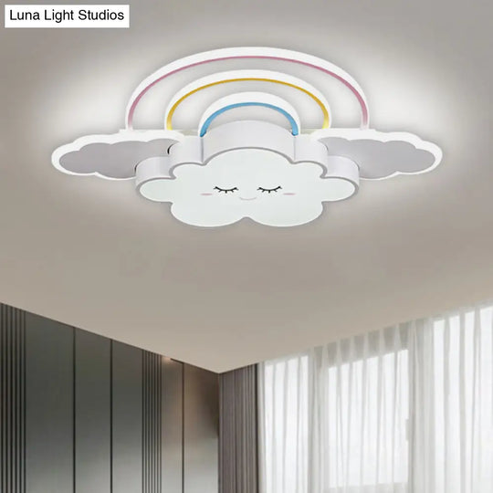 Kids Room Cloud And Rainbow Led Ceiling Lamp In White/Pink