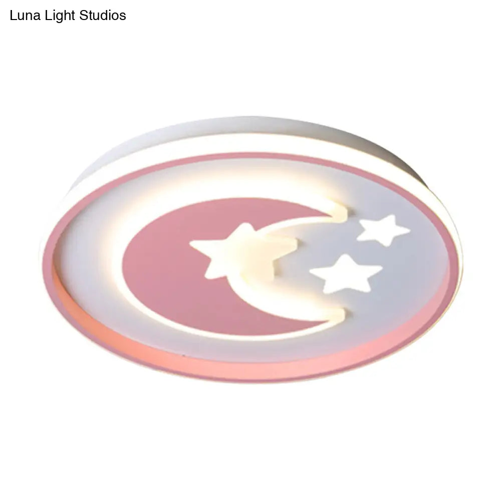 Kids Room Led Flushmount Lighting: Cartoon Moon And Star Acrylic Ceiling Light In Pink/Blue