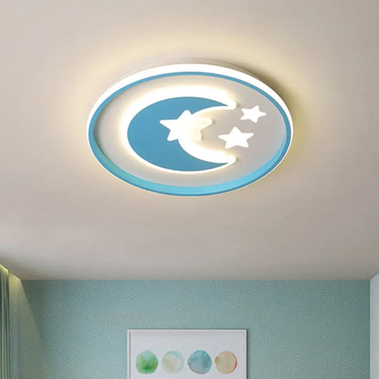 Kids Room Led Flushmount Lighting: Cartoon Moon And Star Acrylic Ceiling Light In Pink/Blue Blue