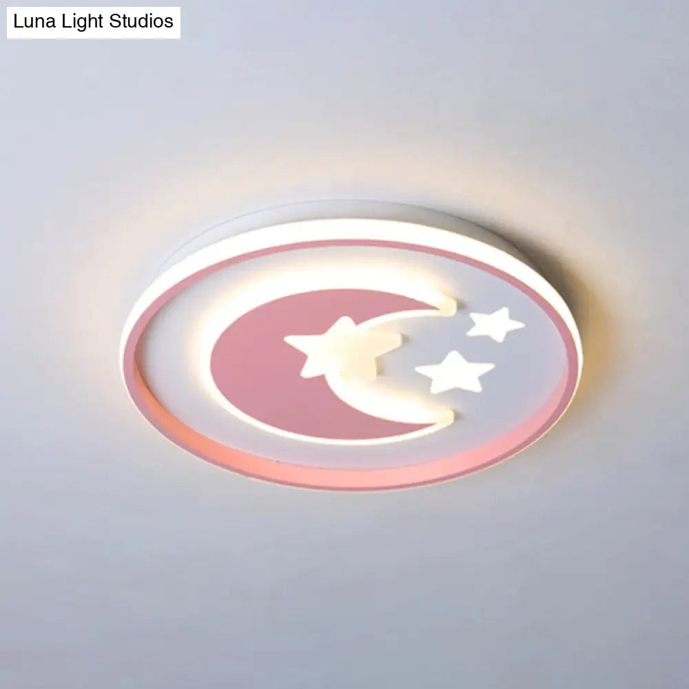 Kids Room Led Flushmount Lighting: Cartoon Moon And Star Acrylic Ceiling Light In Pink/Blue