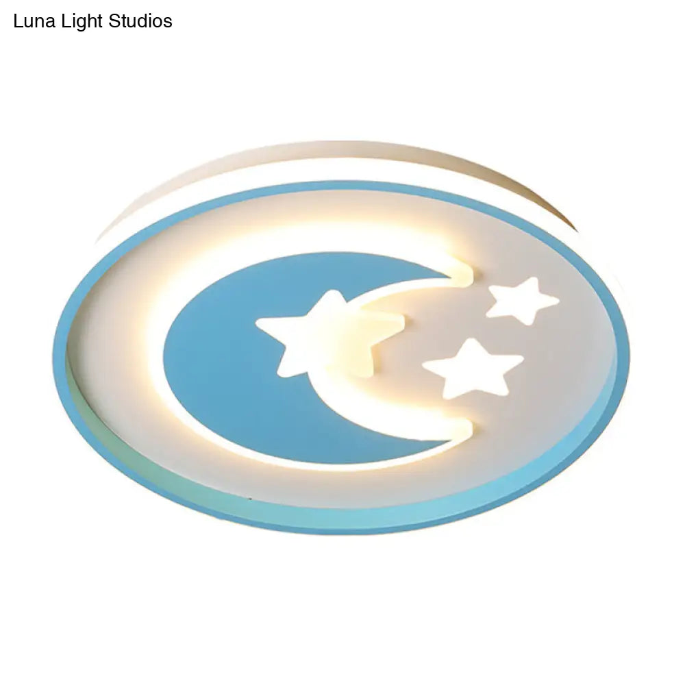 Kids Room Led Flushmount Lighting: Cartoon Moon And Star Acrylic Ceiling Light In Pink/Blue