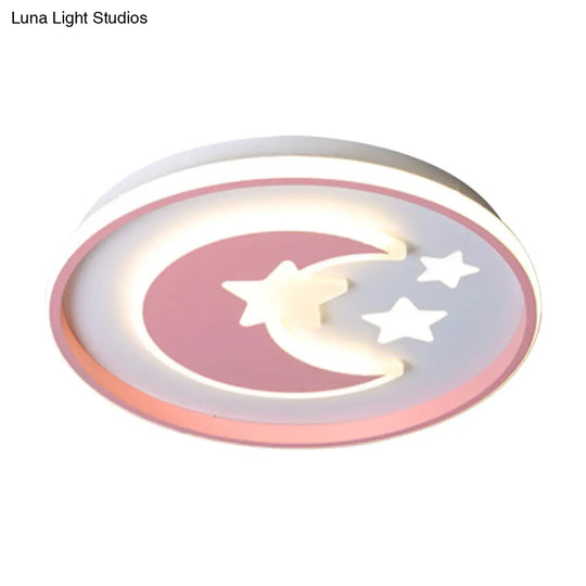 Kids Room Led Flushmount Lighting: Cartoon Moon And Star Acrylic Ceiling Light In Pink/Blue