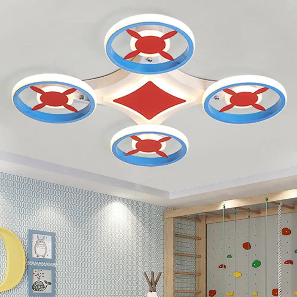 Kids Space Vehicle Ceiling Lamp: Blue And Red Led Flush Mount - Acrylic Metal Cartoon Light /