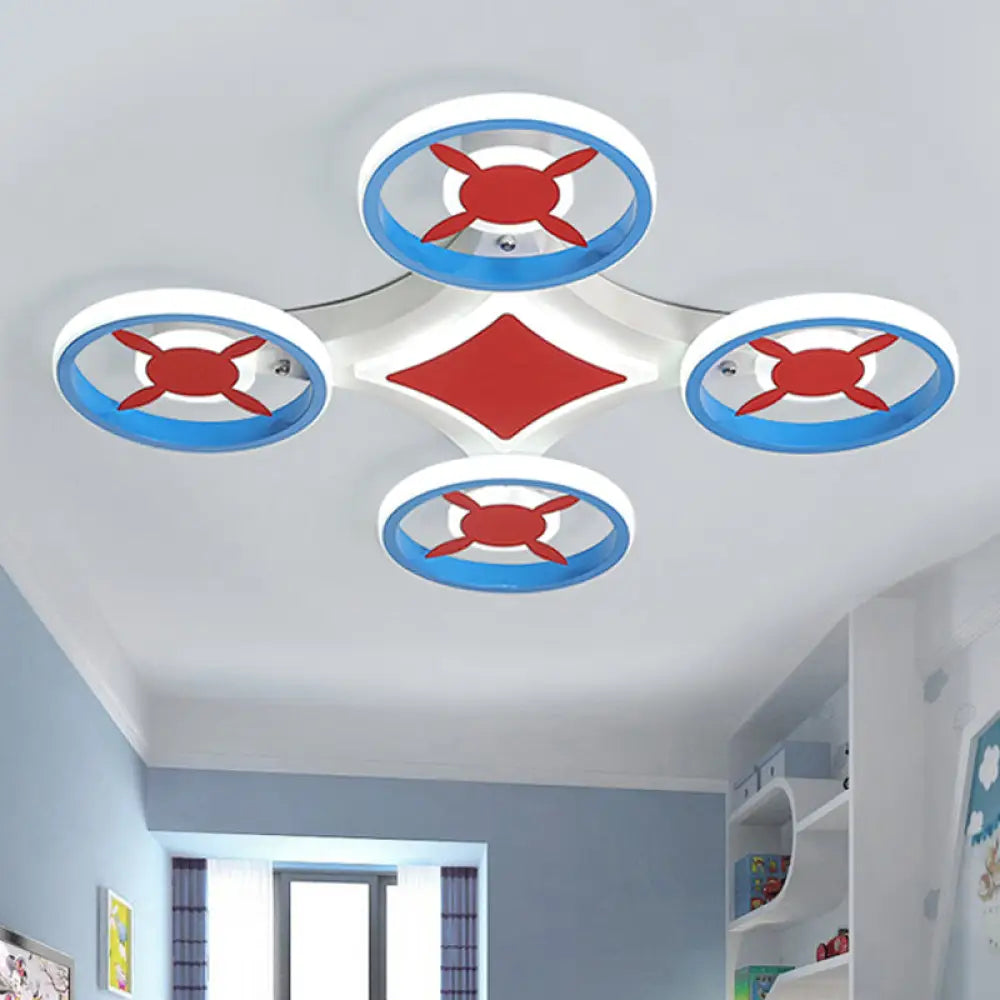 Kids Space Vehicle Ceiling Lamp: Blue And Red Led Flush Mount - Acrylic Metal Cartoon Light /