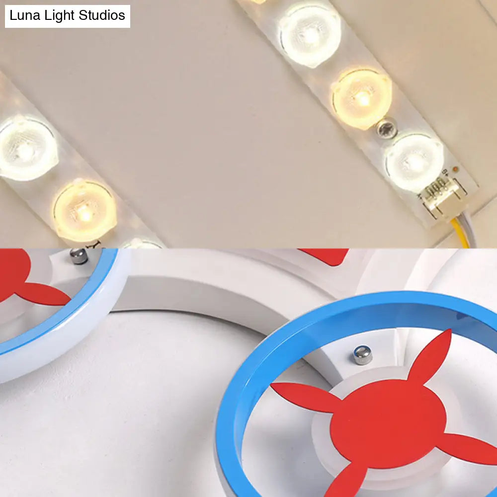 Kids Space Vehicle Ceiling Lamp: Blue And Red Led Flush Mount - Acrylic Metal Cartoon Light