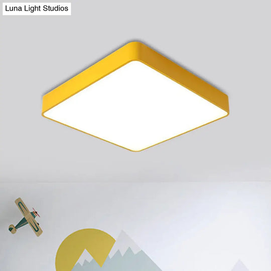 Kids Square Led Flush Light Fixture In Acrylic White/Red/Yellow - Warm/White Yellow / Warm