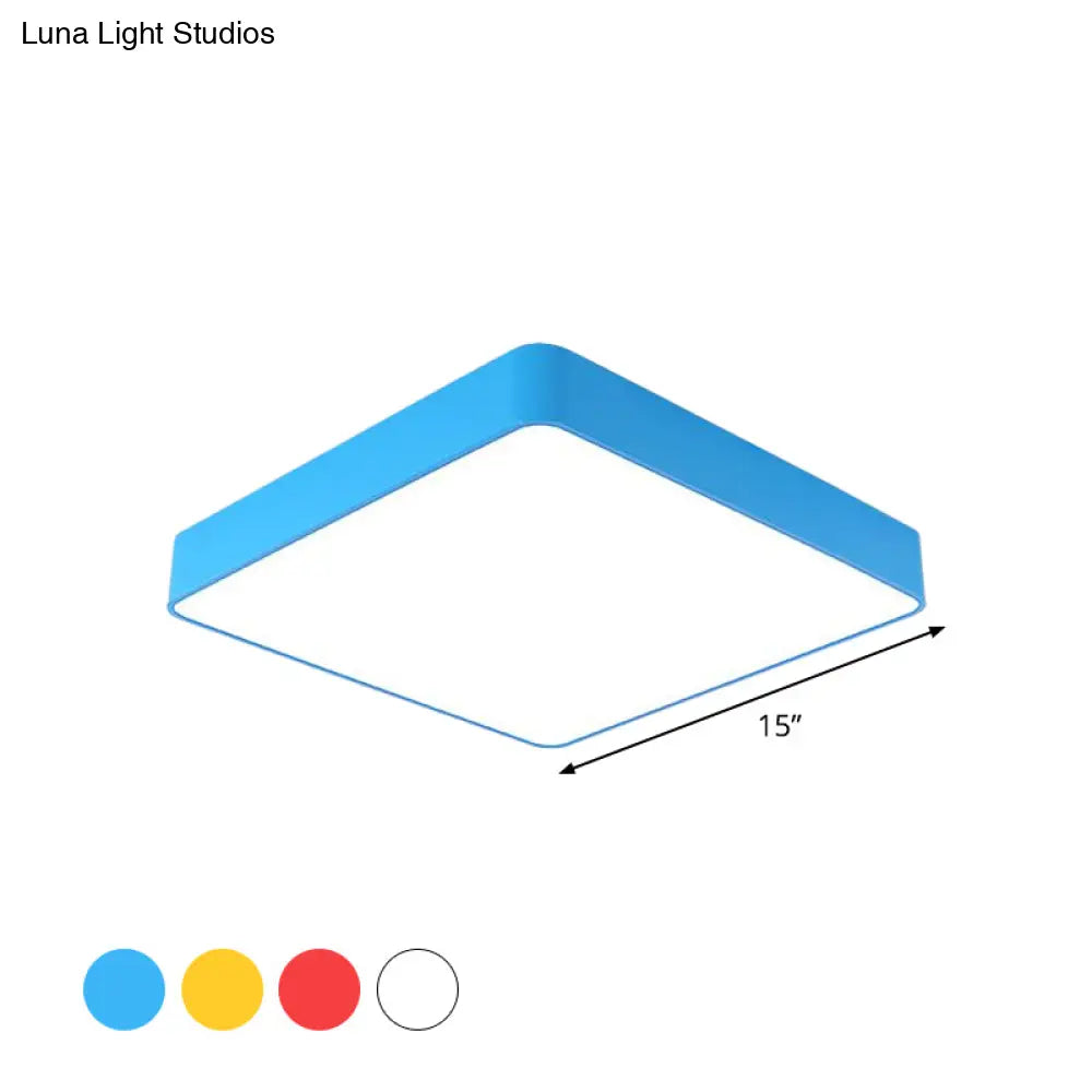 Kids Square Led Flush Light Fixture In Acrylic White/Red/Yellow - Warm/White