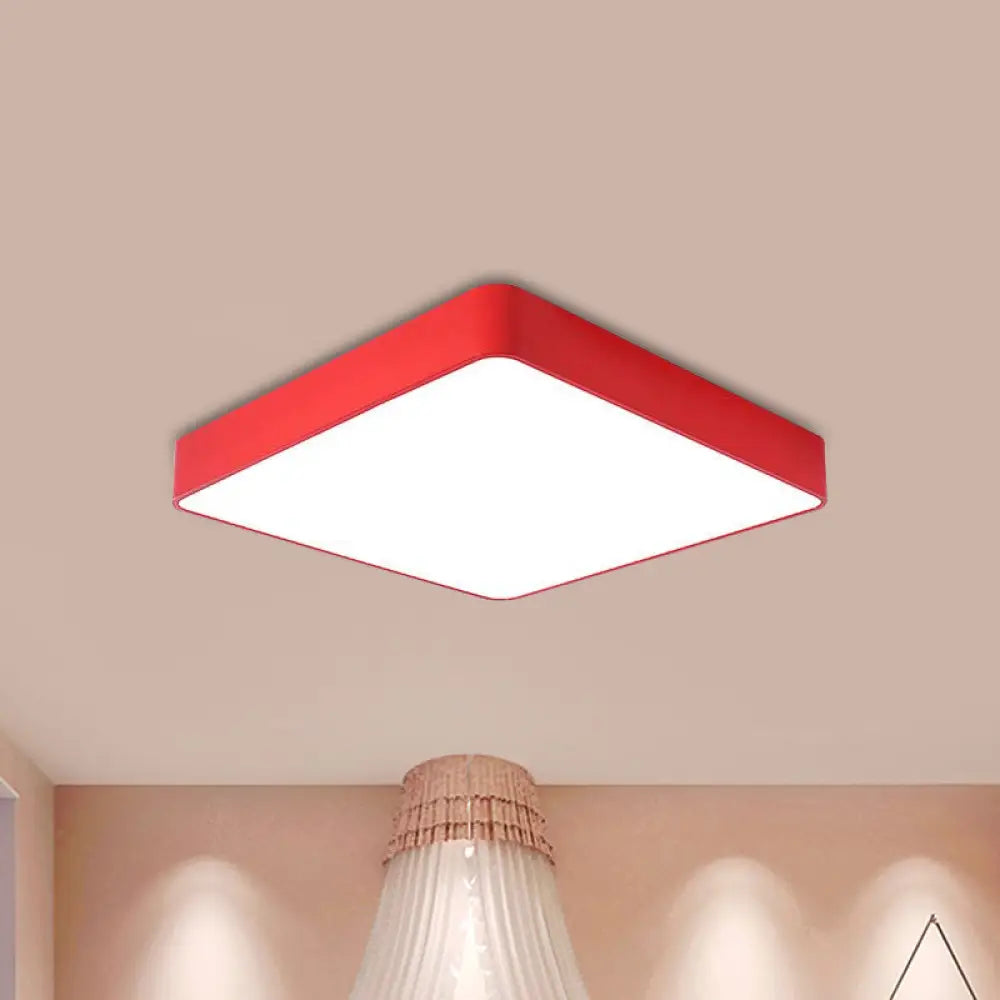 Kids Square Led Flush Light Fixture In Acrylic White/Red/Yellow - Warm/White Red / White
