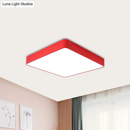 Kids Square Led Flush Light Fixture In Acrylic White/Red/Yellow - Warm/White