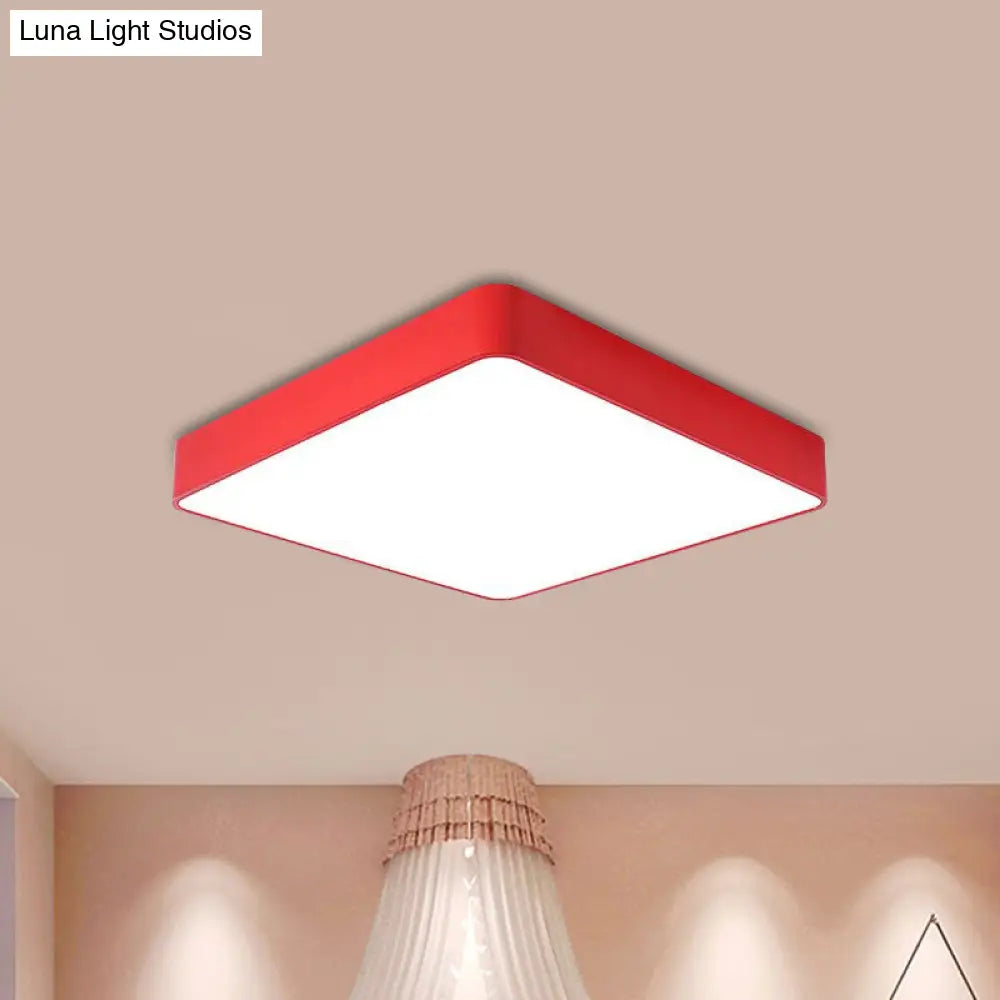 Kids Square Led Flush Light Fixture In Acrylic White/Red/Yellow - Warm/White Red / White