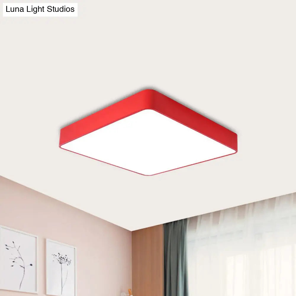 Kids Square Led Flush Light Fixture In Acrylic White/Red/Yellow - Warm/White